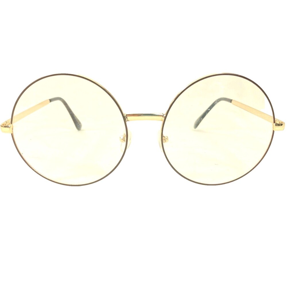 ZeroUV Eyeglasses Frames Gold Metal Hairy Potter Round Large 2.25" Lennon Hippie